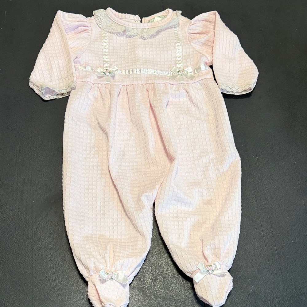 Vintage Basic Editions Pale Pink Quilted Footed Baby Romper